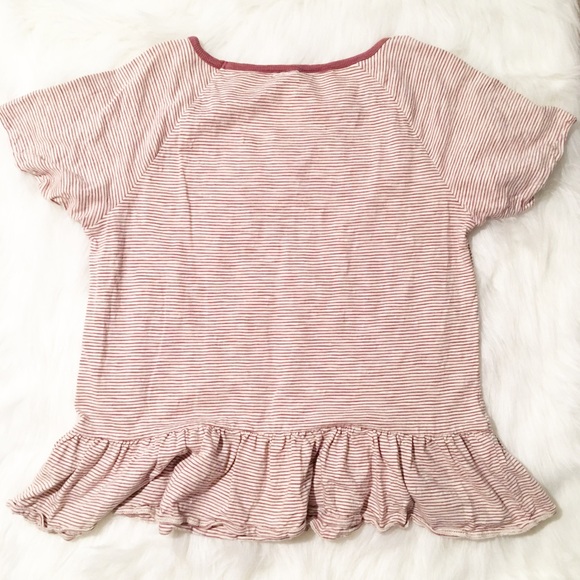 Lucky Brand cream/maroon stripe peplum t shirt L - Picture 2 of 4
